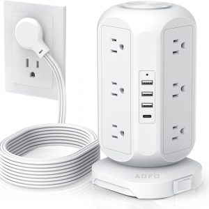 AOFO Tower Power Strip – 12 Outlets, 4 USB